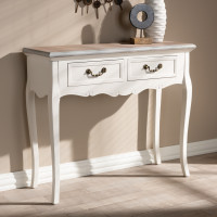 Baxton Studio JY17A022-White-Console Capucine Antique French Country Cottage Two Tone Natural Whitewashed Oak and White Finished Wood 2-Drawer Console Table